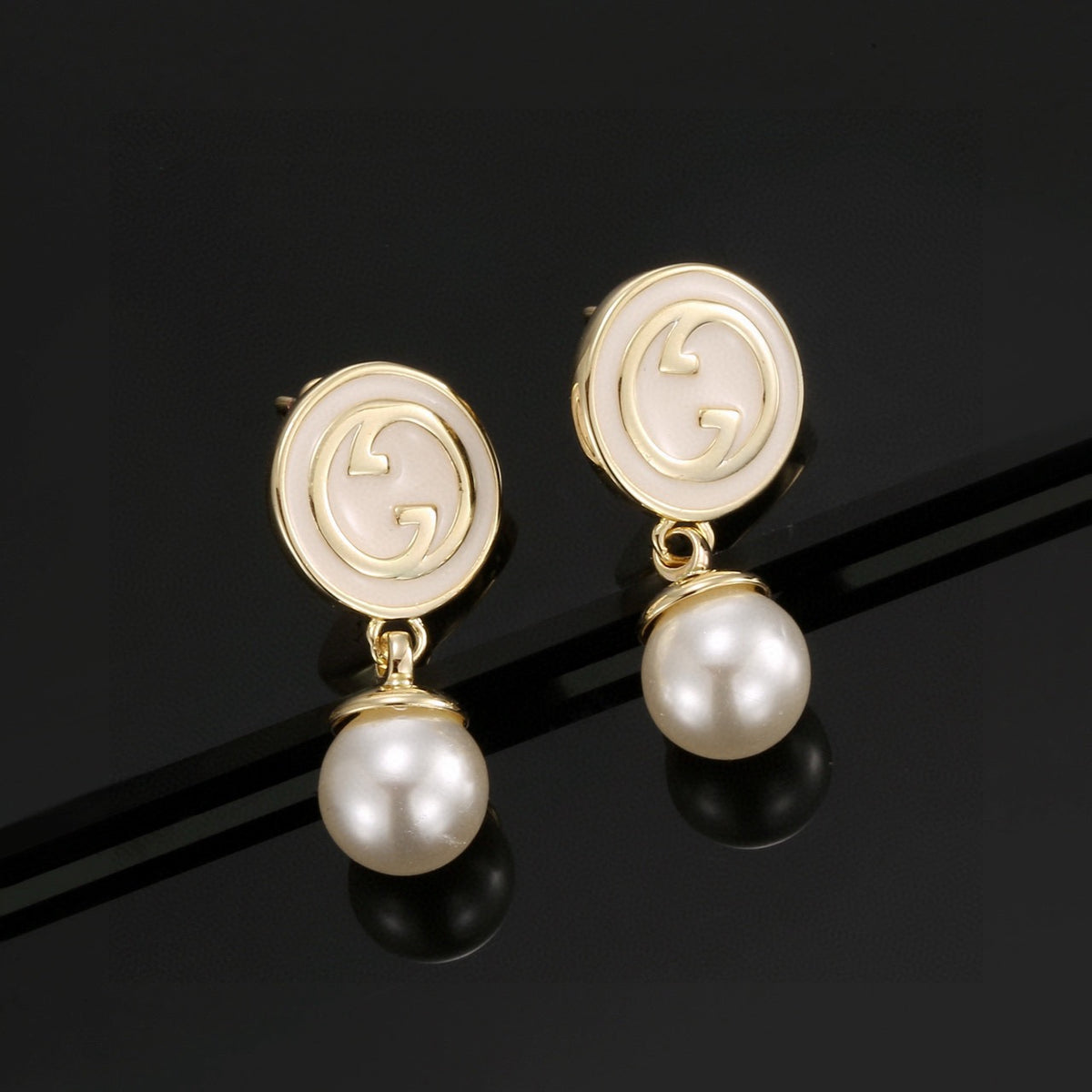 Geometric Emblem Stud Earrings in Polished Metal-Tone – Design 029 styled product view