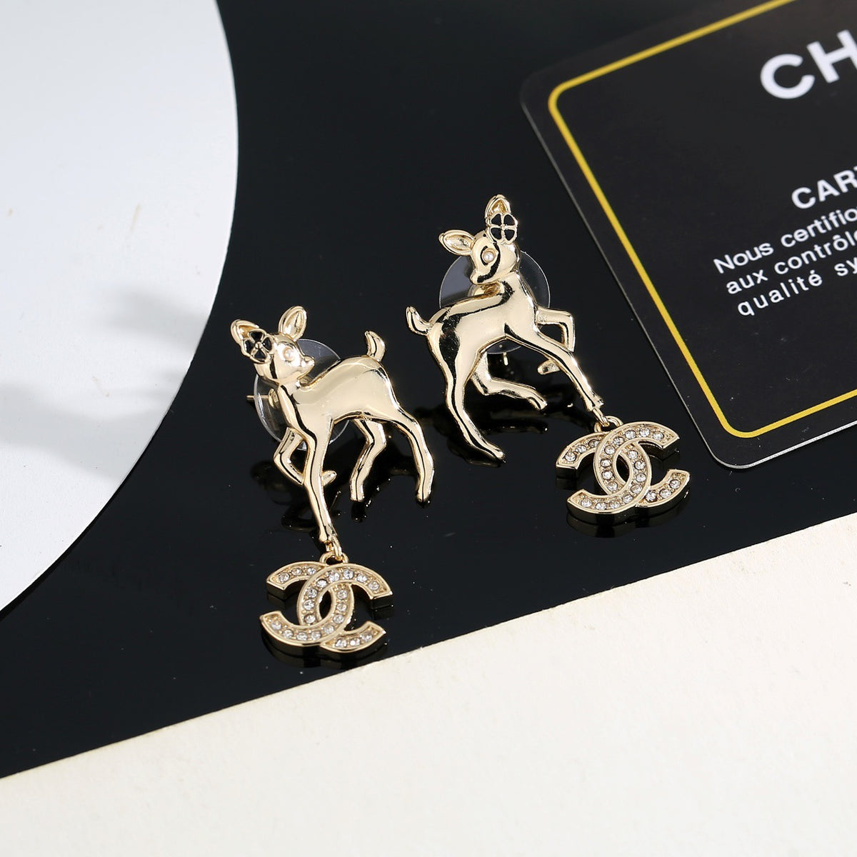 Signature Emblem Stud Earrings in Polished Metal-Tone – Design 023 front product view