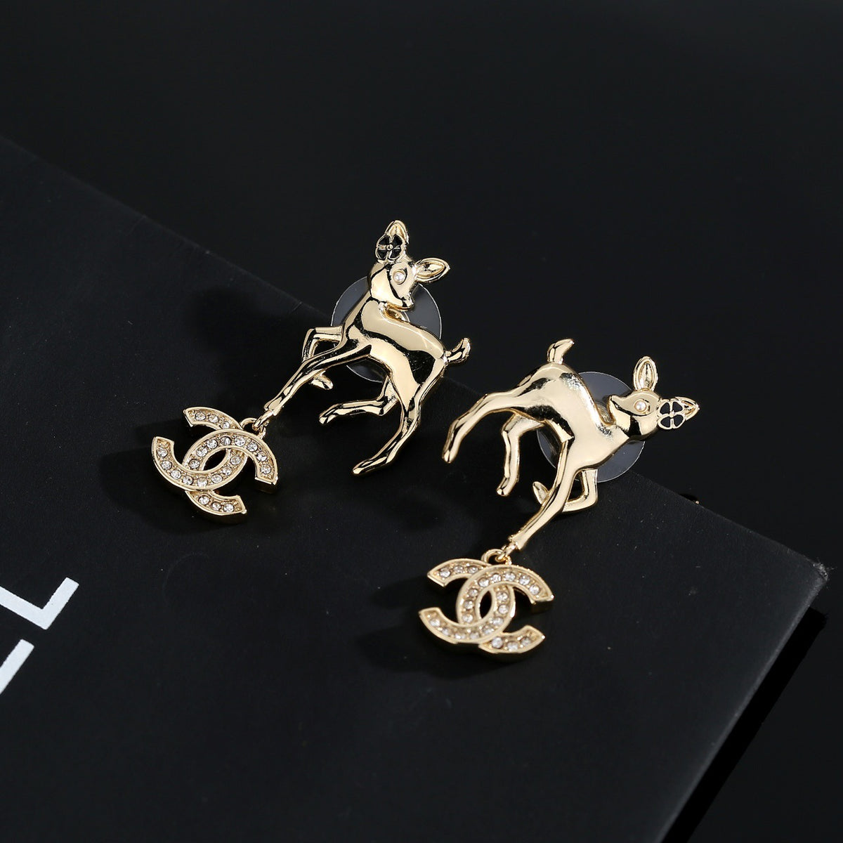 Signature Emblem Stud Earrings in Polished Metal-Tone – Design 023 side detail