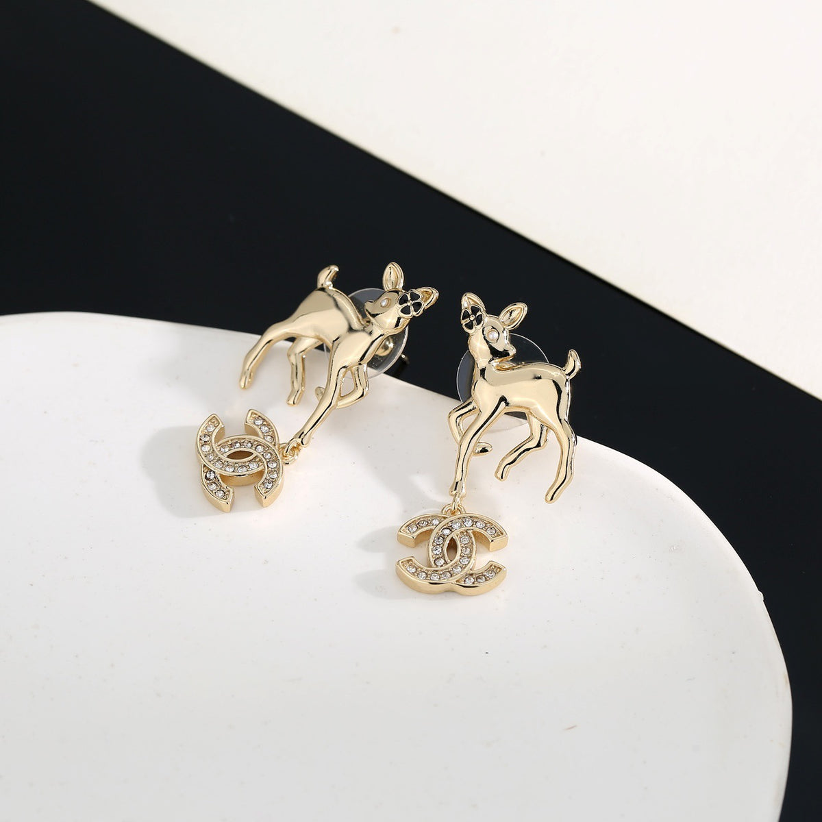 Signature Emblem Stud Earrings in Polished Metal-Tone – Design 023 main product view