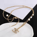 Double-C Emblem Pearl-Detail Pendant Necklace – Pearl Detail – Design 041 main product view