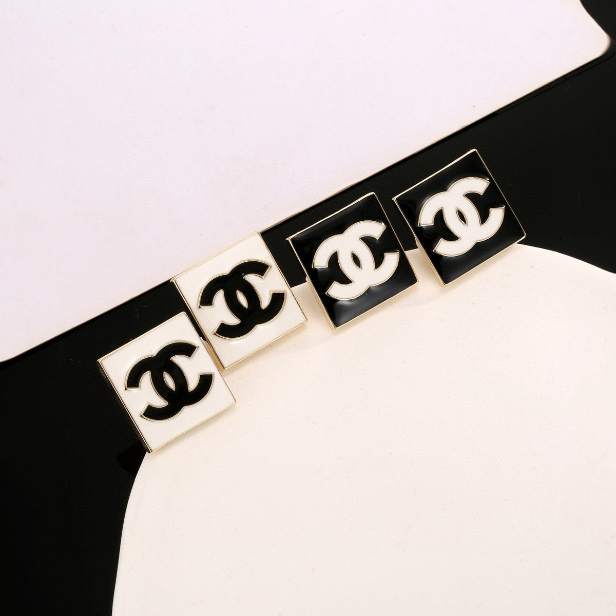 Double-C Emblem Stud Earrings in Gold-Tone – Design 015 main product view