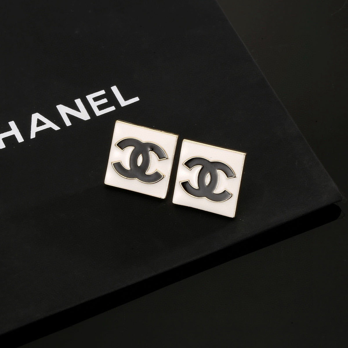 Double-C Emblem Stud Earrings in Gold-Tone – Design 015 front product view