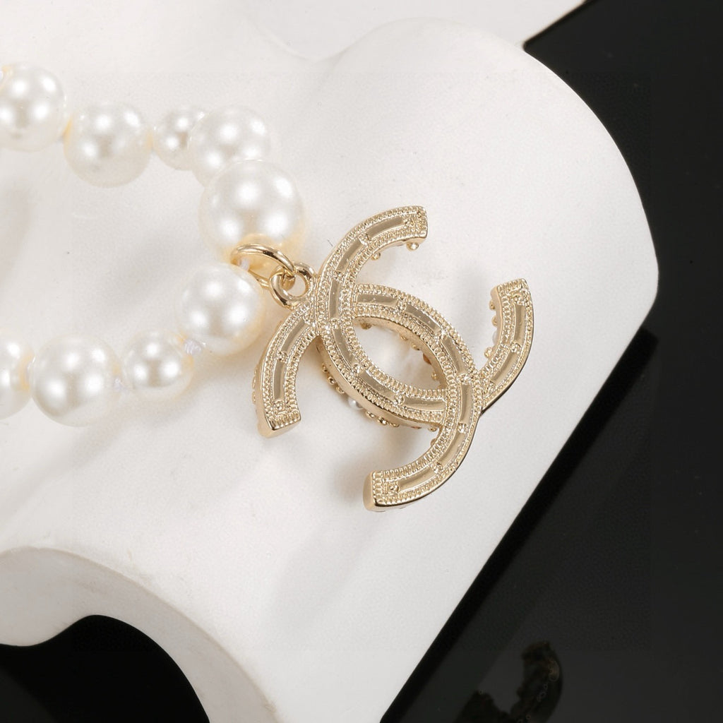 Double-C Emblem Bracelet in Gold-Tone – Pearl Detail – Design 003 styled product view
