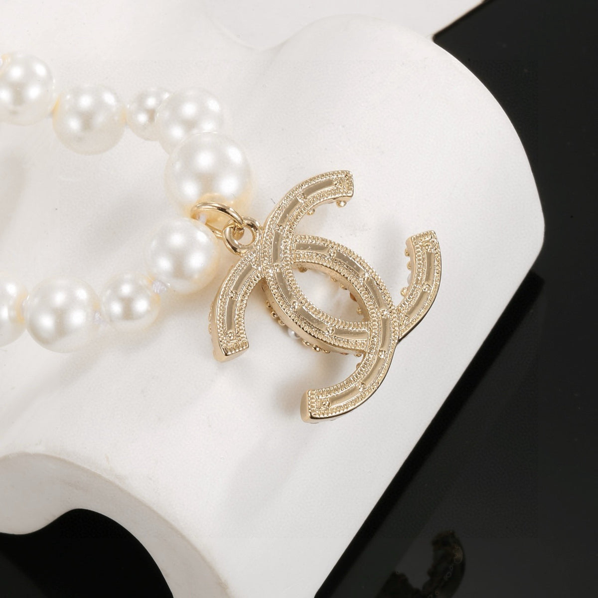 Double-C Emblem Bracelet in Gold-Tone – Pearl Detail – Design 003 styled product view