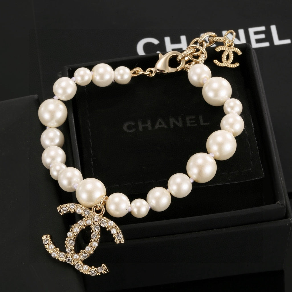 Double-C Emblem Bracelet in Gold-Tone – Pearl Detail – Design 003 main product view