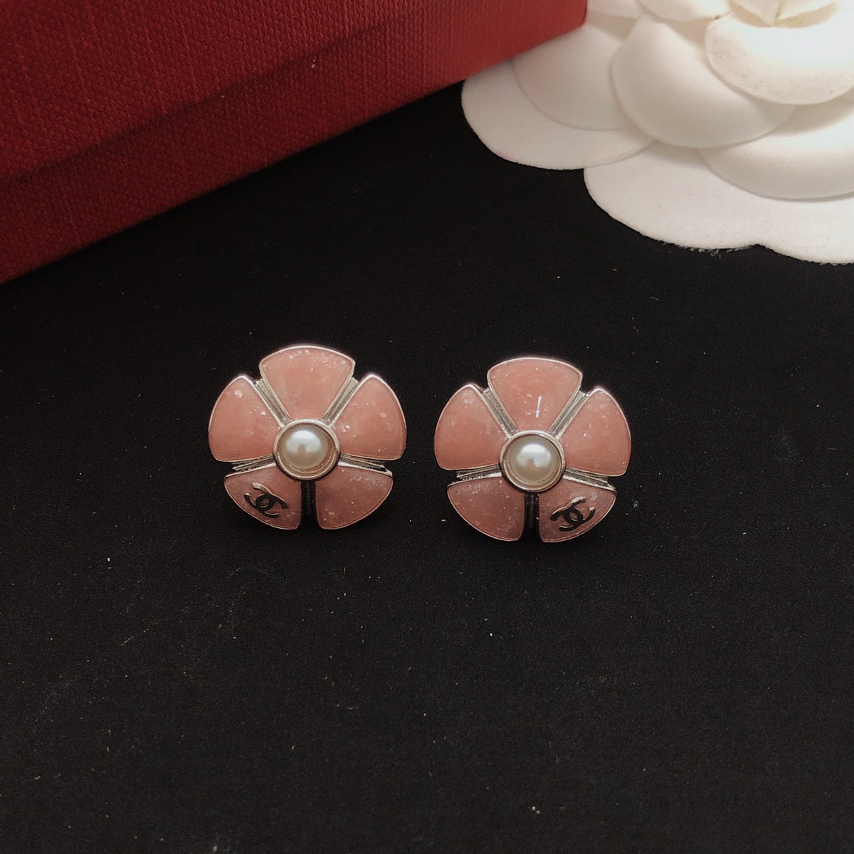 Camellia Stud Earrings in Gold-Tone – Camellia Detail – Design 004 close-up detail