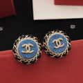 Round Stud Earrings in Gold-Tone – Blue Detail – Design 003 main product view
