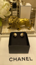 Double-C Emblem Stud Earrings in Polished Metal-Tone – Black Detail – Design 002 main product view