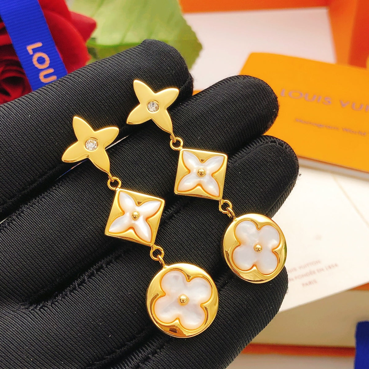 Geometric Emblem Stud Earrings in Gold-Tone – Design 028 main product view