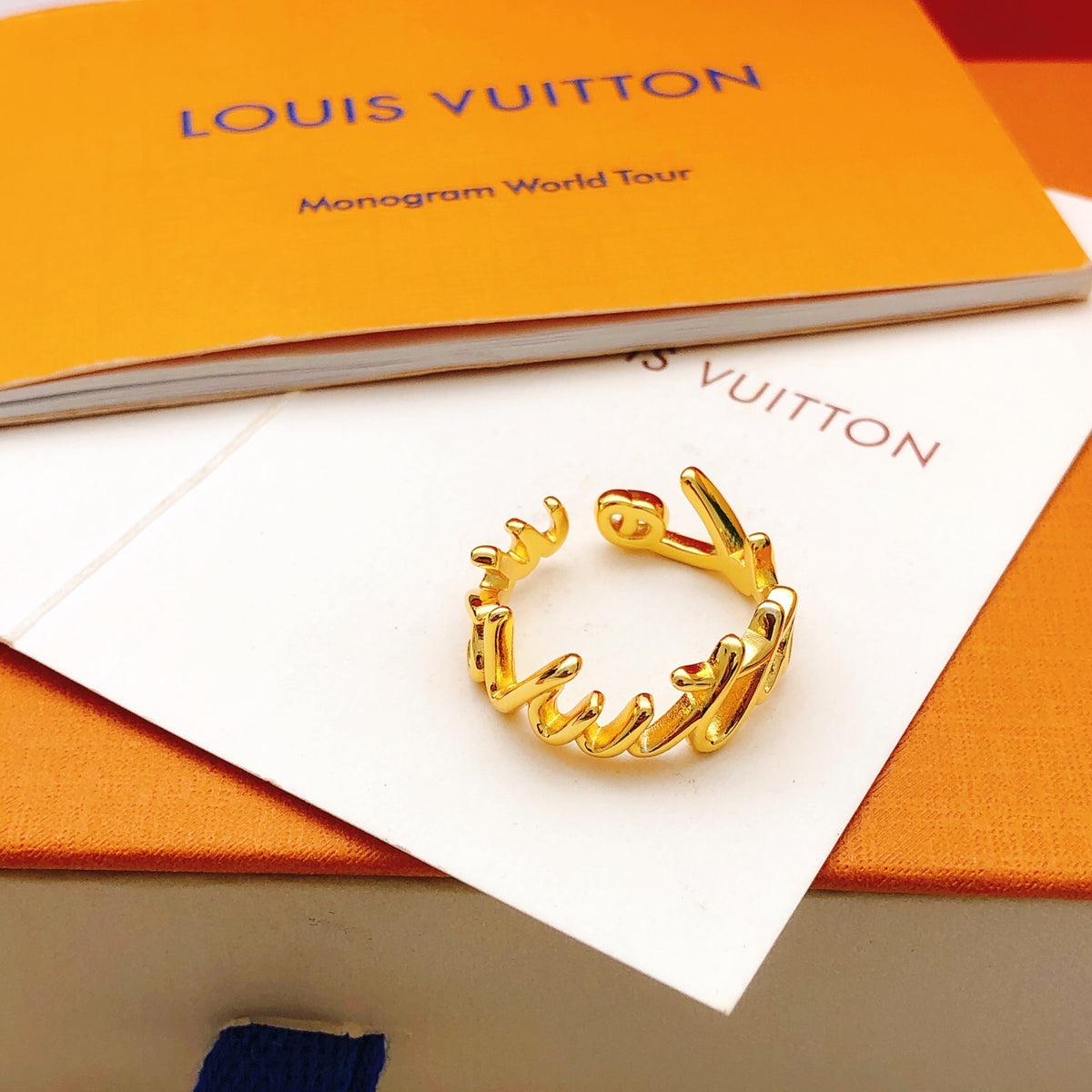 Geometric Emblem Statement Ring in Gold-Tone – Design 014 detail view