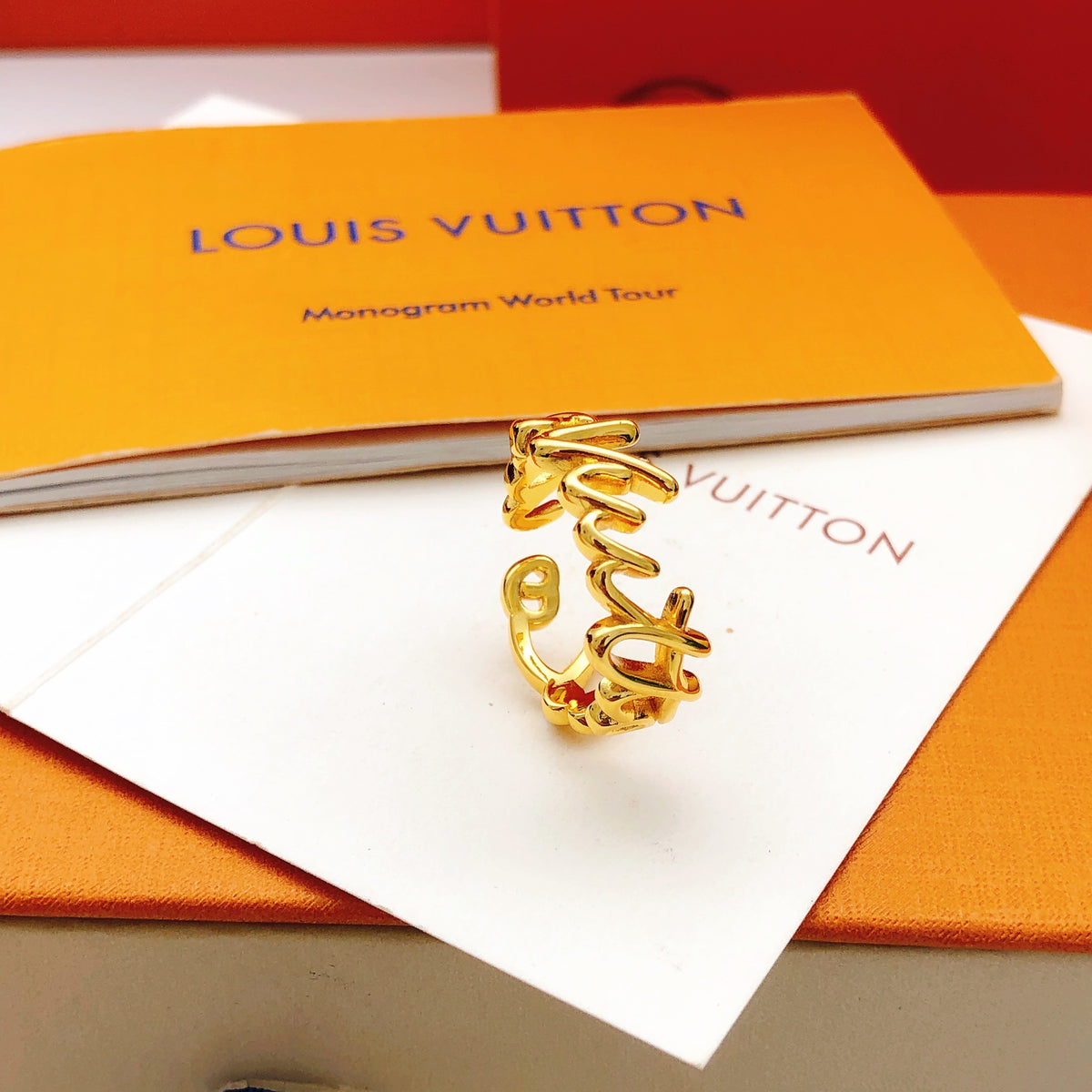 Geometric Emblem Statement Ring in Gold-Tone – Design 014 front product view