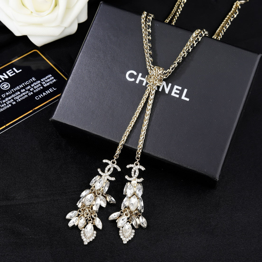 Double-C Emblem Pendant Necklace in Gold-Tone – Design 018 detail view