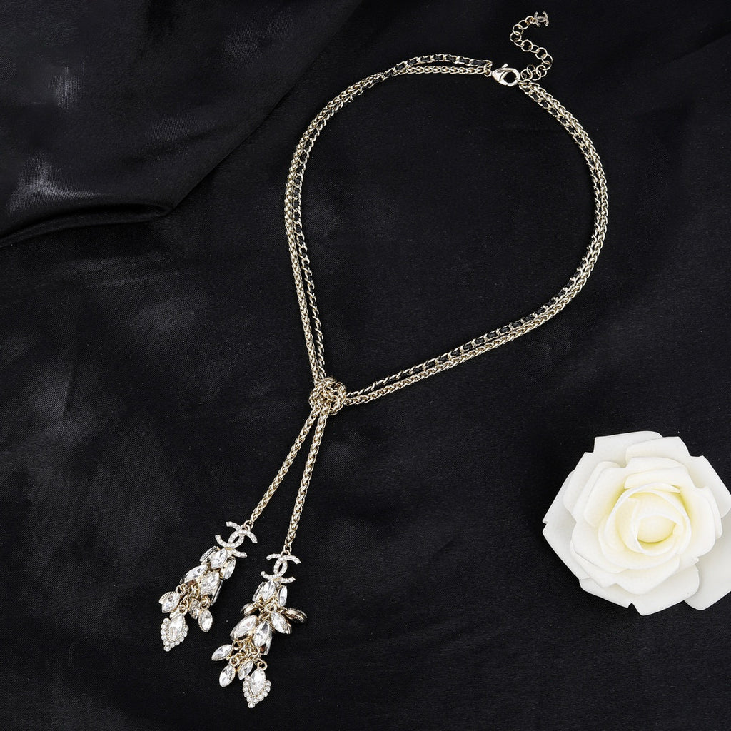 Double-C Emblem Pendant Necklace in Gold-Tone – Design 015 styled product view