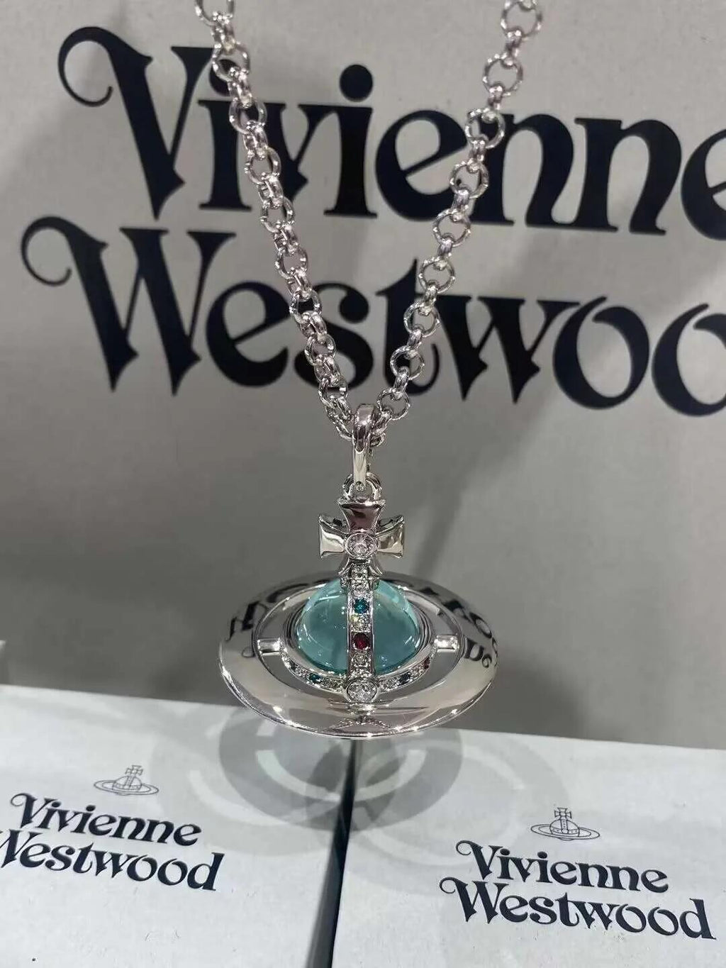 Large Orb-Inspired Emblem Long Pendant Necklace – Large detail view