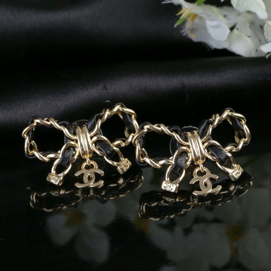 Bow Statement Earrings in Polished Metal-Tone – Design 002 side detail