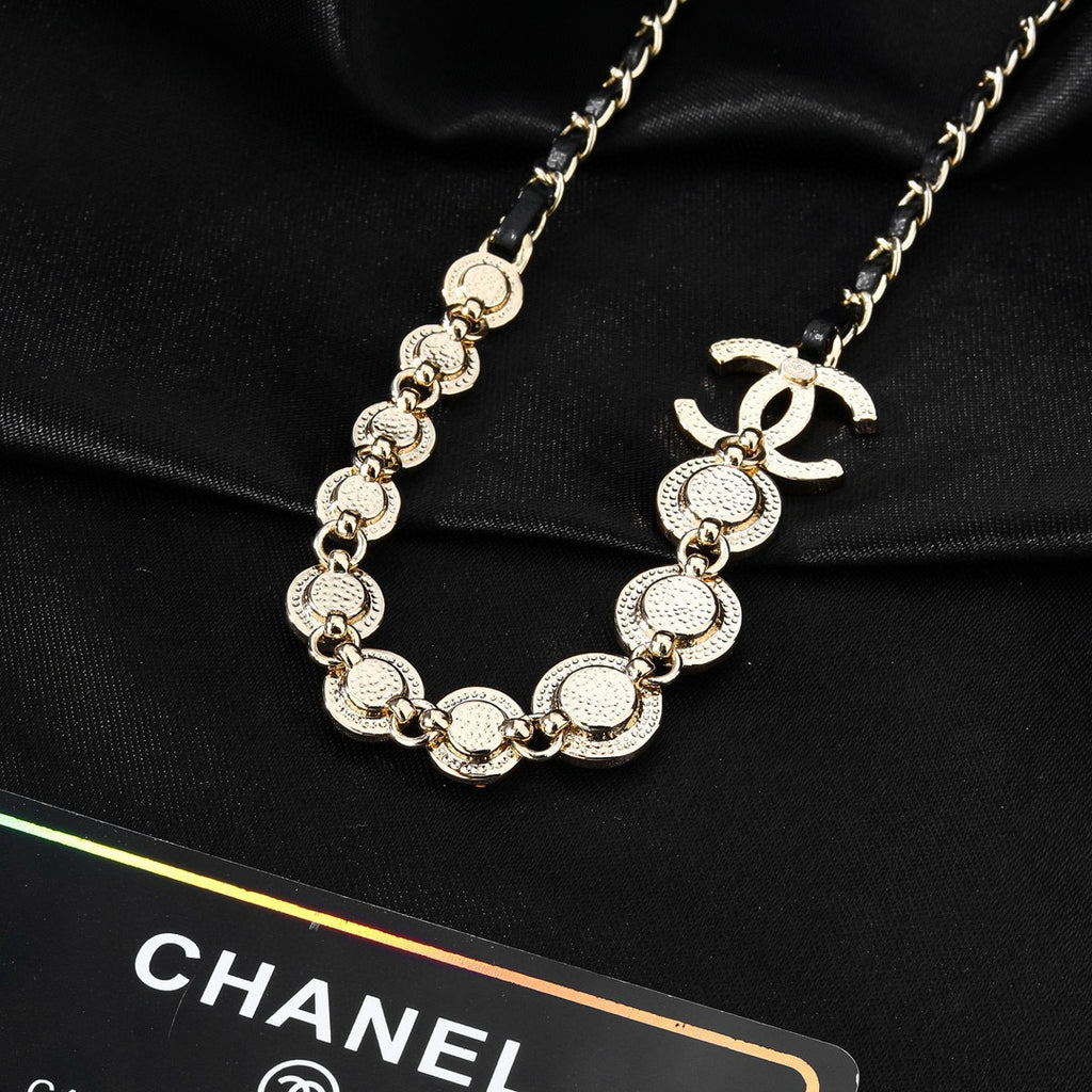 Signature Emblem Pendant Necklace in Gold-Tone – Design 049 main product view
