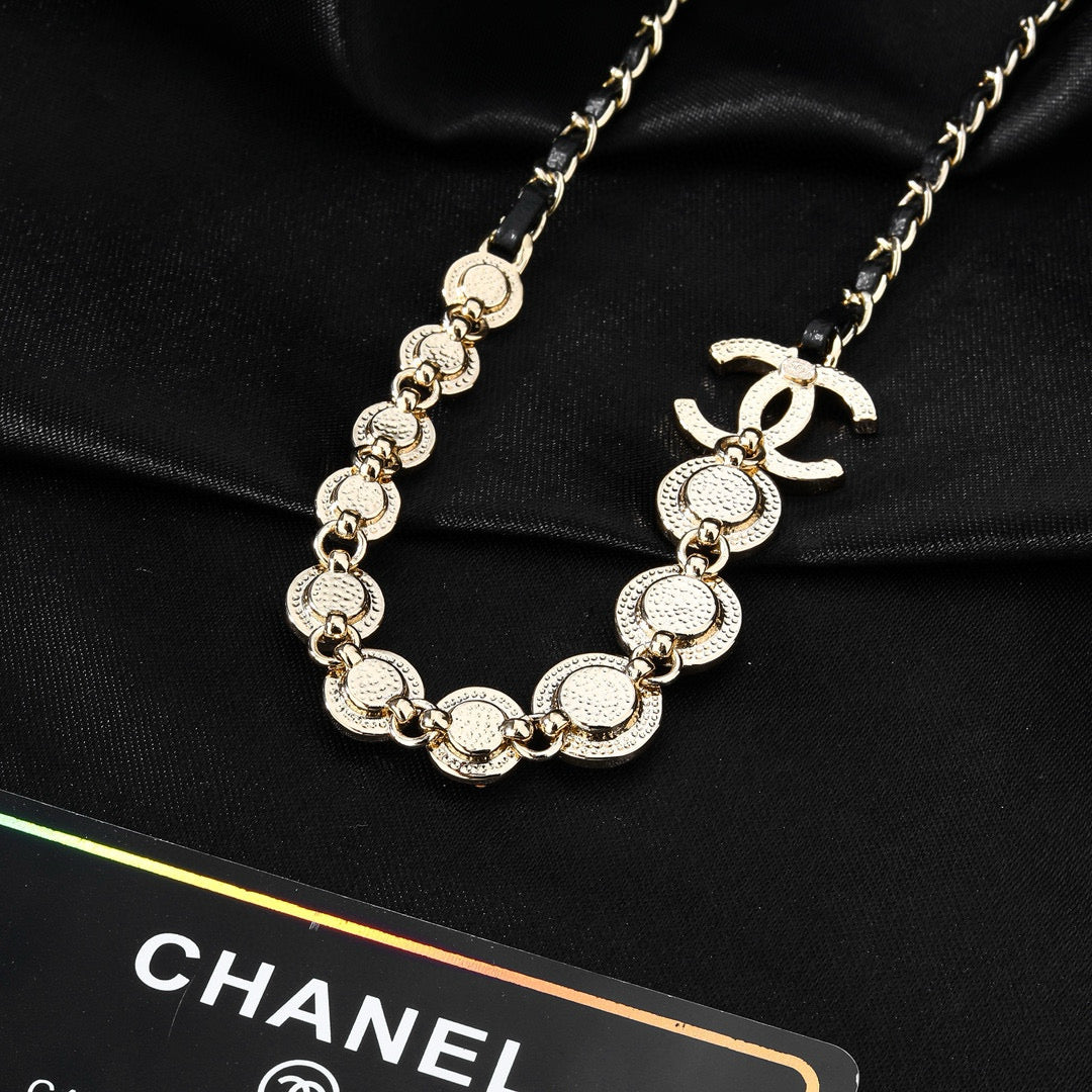 Signature Emblem Pendant Necklace in Gold-Tone – Design 049 main product view