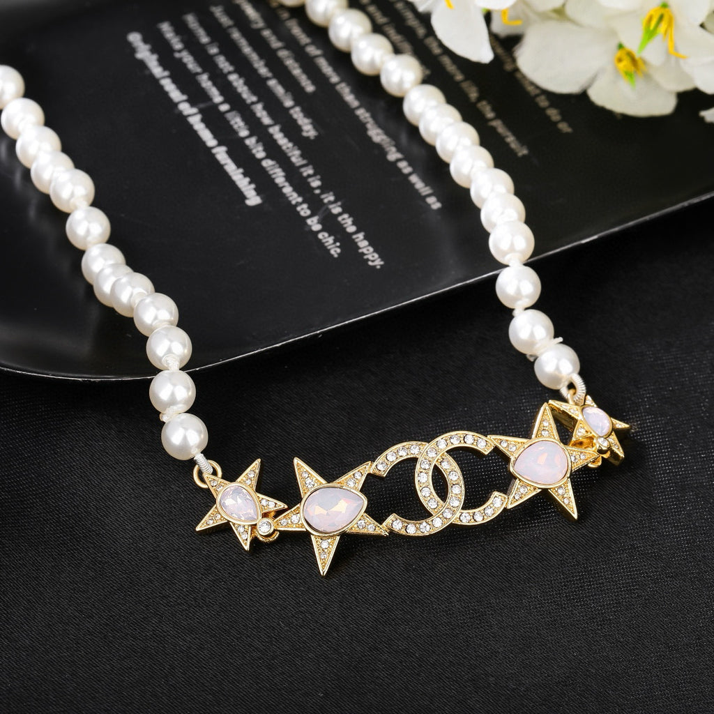Double-C Emblem Pendant Necklace in Gold-Tone – Design 017 detail view