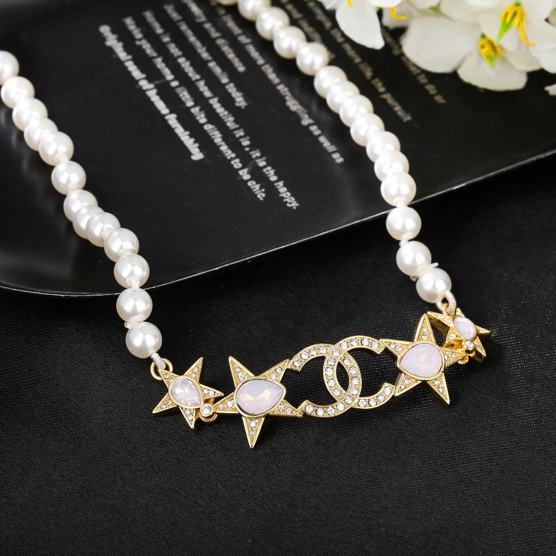 Double-C Emblem Pendant Necklace in Gold-Tone – Design 017 detail view