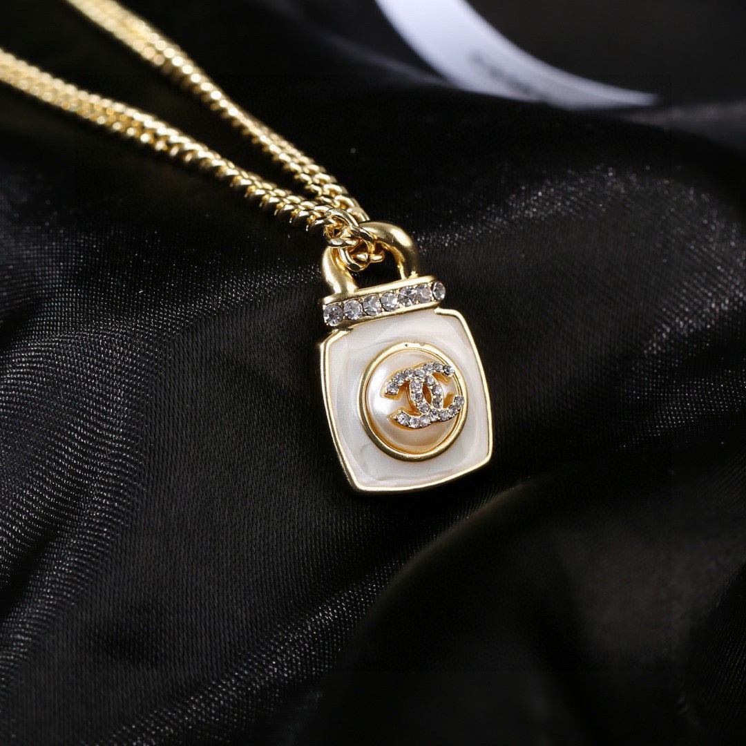 Double-C Emblem Pendant Necklace in Gold-Tone – Design 016 main product view
