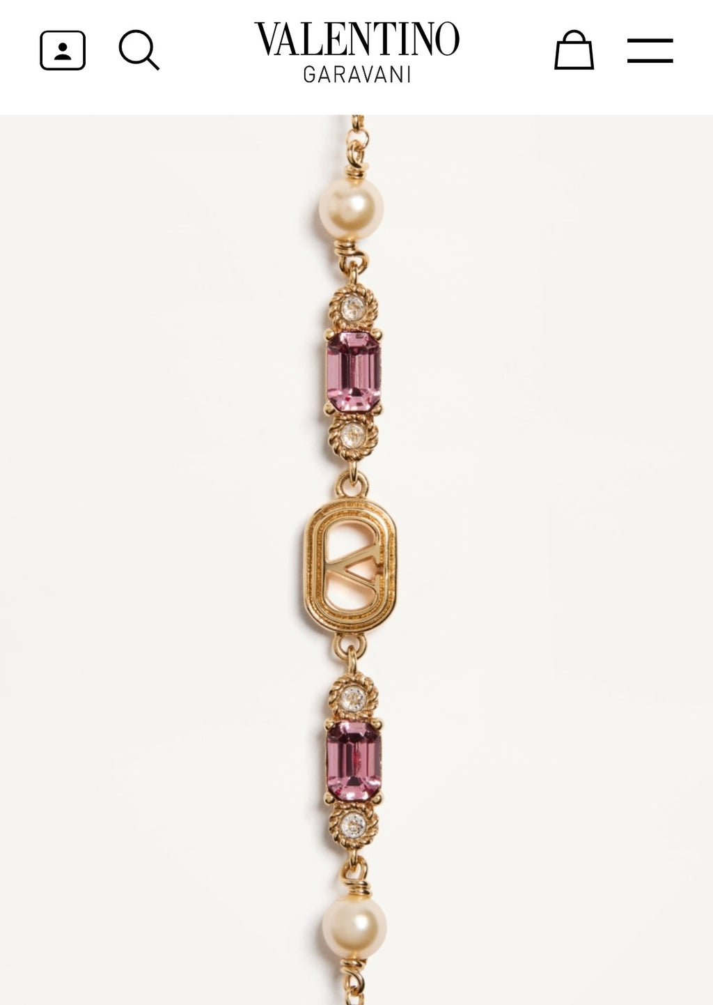 V Emblem Crystal-Accent Bracelet – Pink close-up view