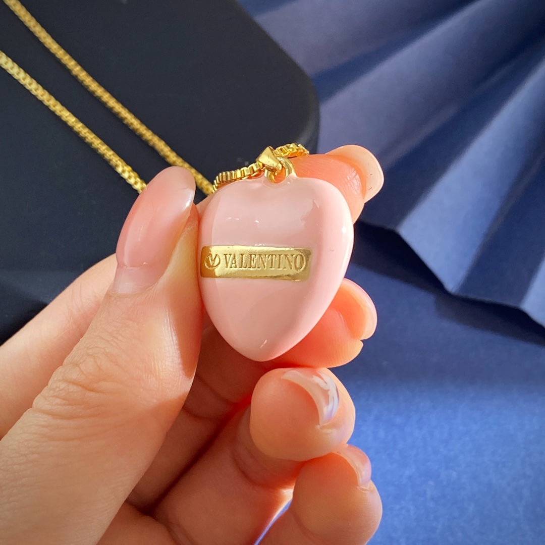 V Emblem Pendant Necklace in Gold-Tone – Pink main product view