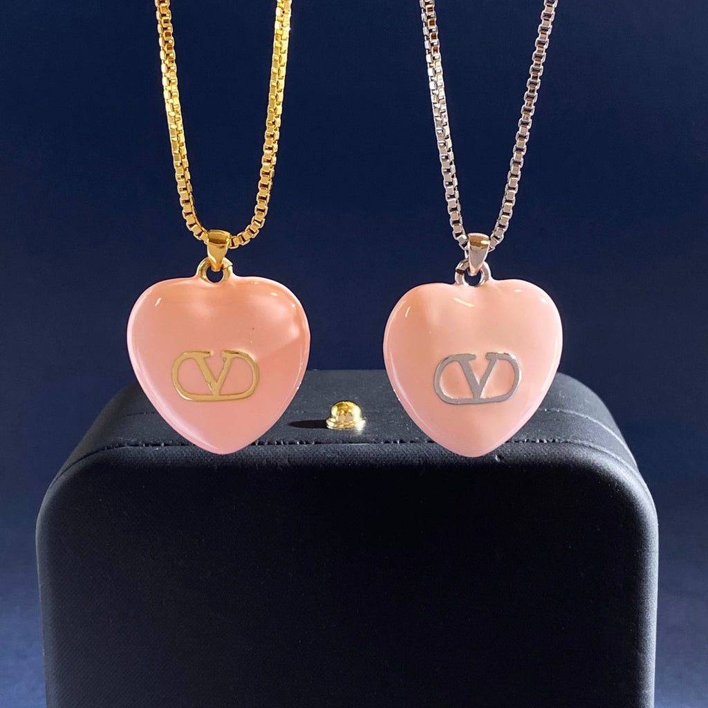 V Emblem Pendant Necklace in Gold-Tone – Pink main product view