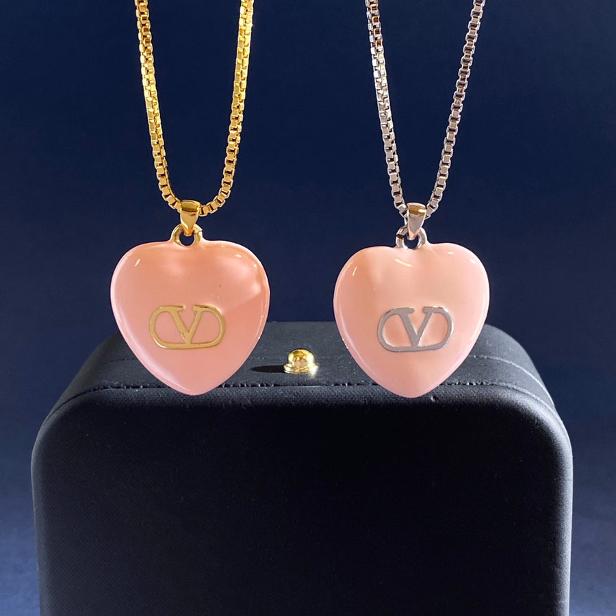 V Emblem Pendant Necklace in Gold-Tone – Pink main product view