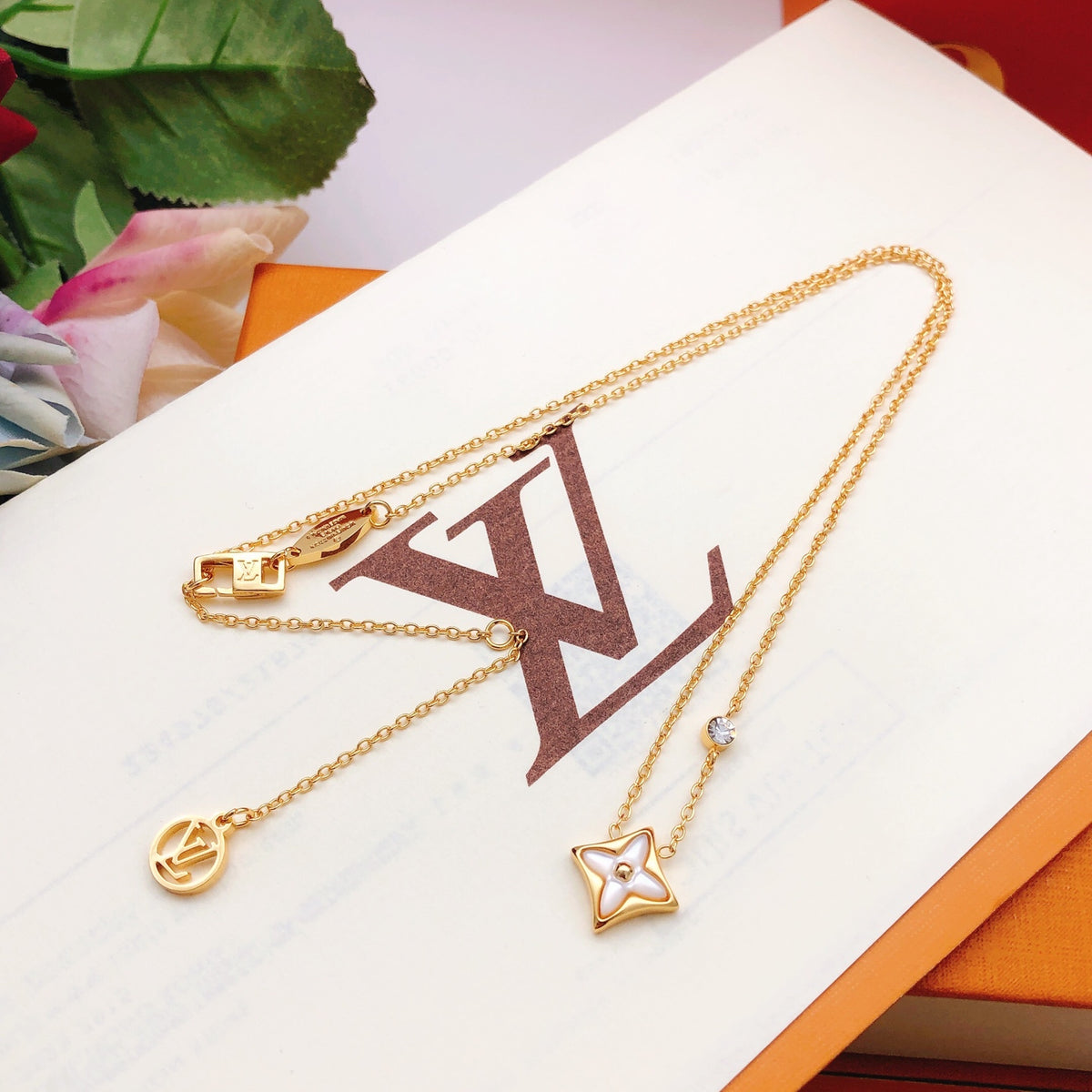 Geometric Emblem Pendant Necklace in Gold-Tone – Design 057 main product view