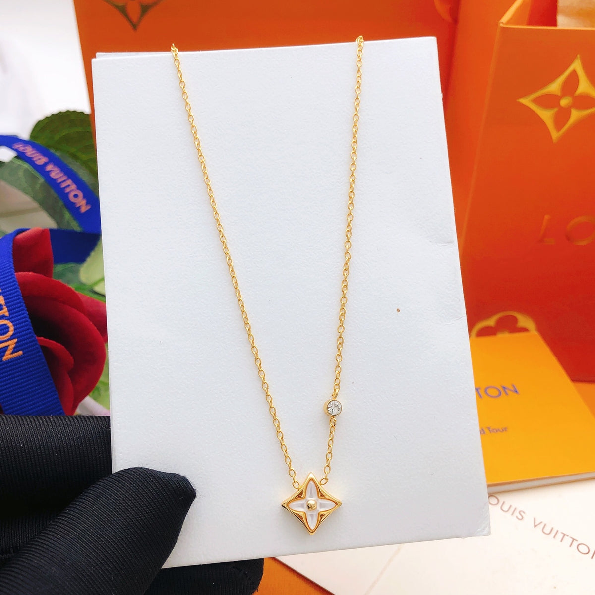 Geometric Emblem Pendant Necklace in Gold-Tone – Design 057 close-up detail