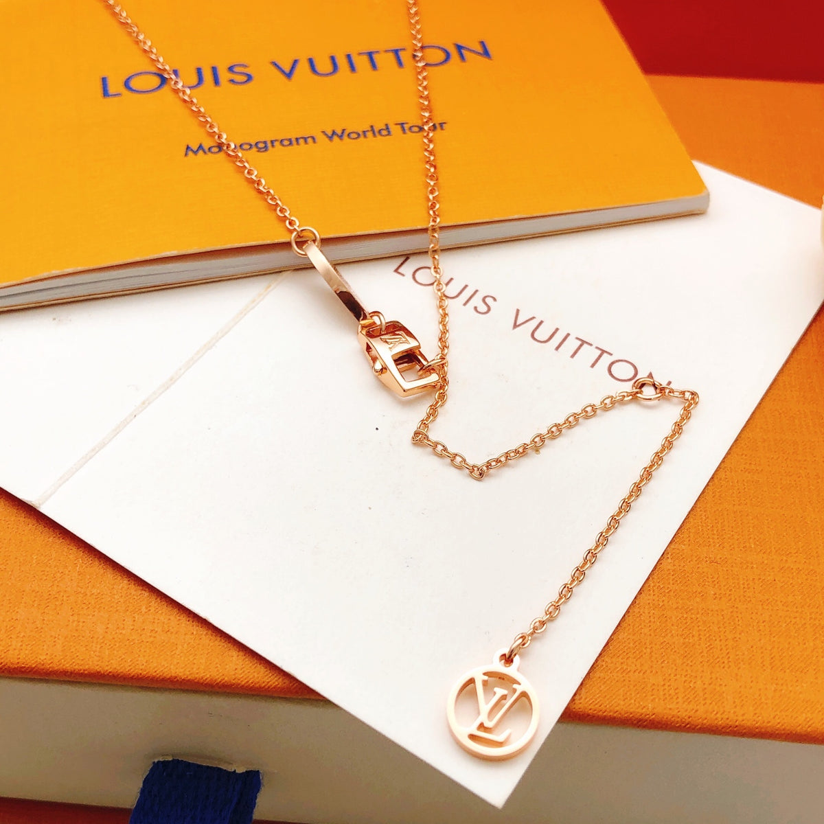 Geometric Emblem Pendant Necklace in Rose-Gold-Tone – Rose Gold Detail – Design 010 detail view