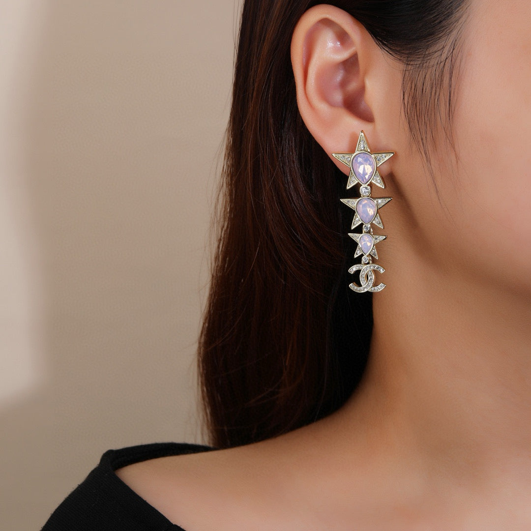 Double-C Emblem Crystal-Accent Statement Earrings – Design 030 styled product view