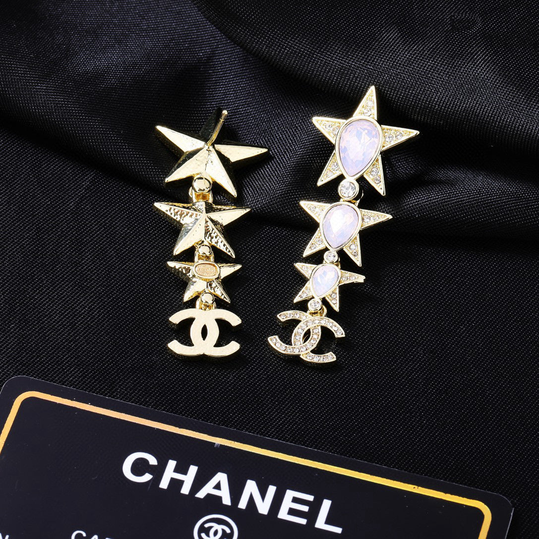 Double-C Emblem Crystal-Accent Statement Earrings – Design 030 side detail
