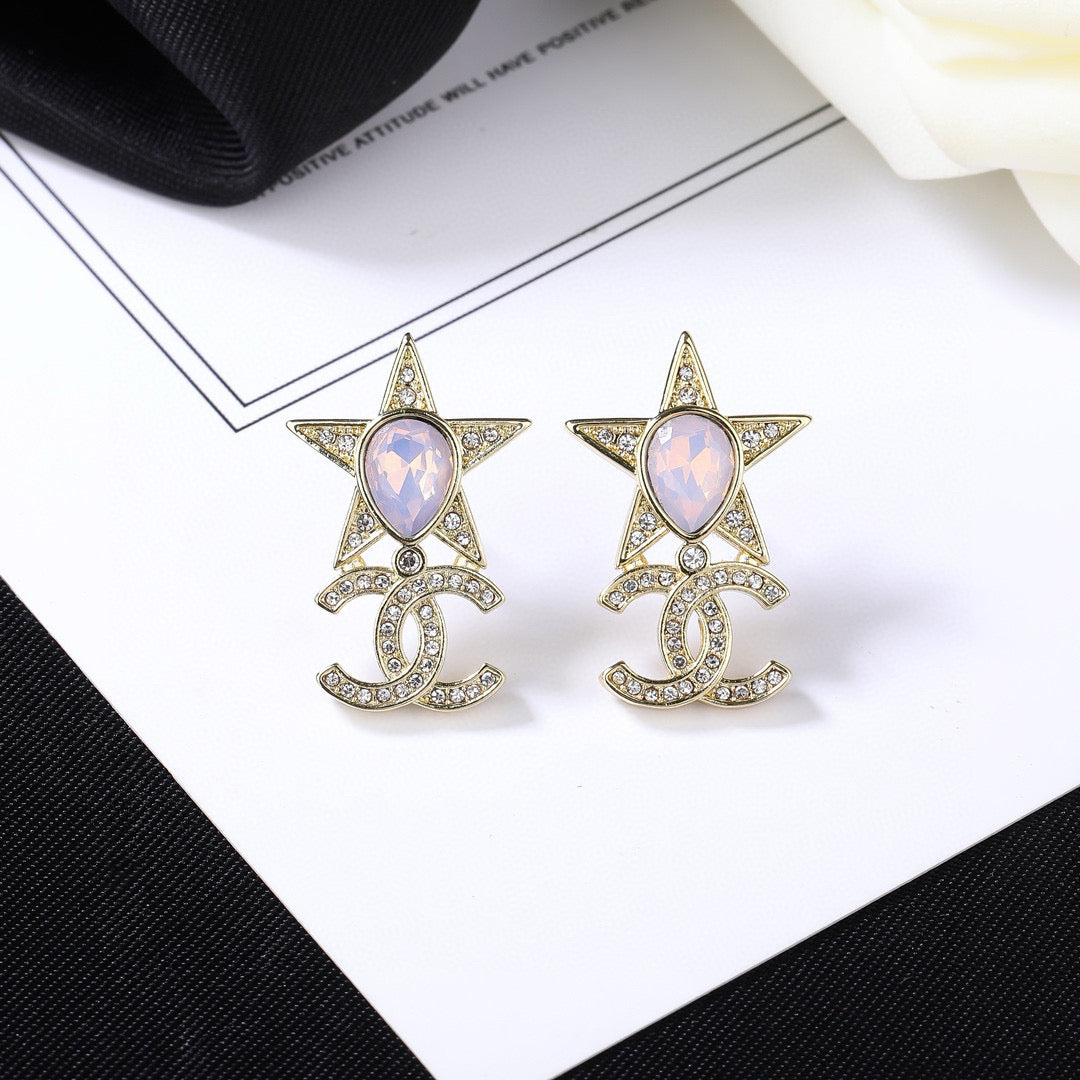 Double-C Emblem Crystal-Accent Statement Earrings – Design 029 front product view