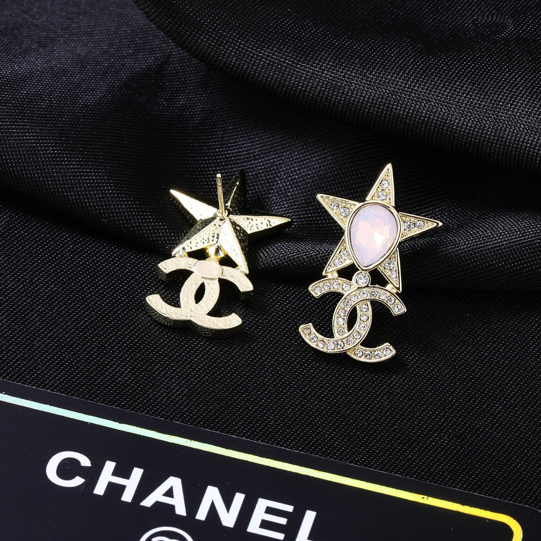 Double-C Emblem Crystal-Accent Statement Earrings – Design 029 detail view