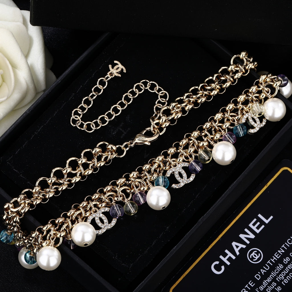 Double-C Emblem Pendant Necklace in Gold-Tone – Design 010 detail view