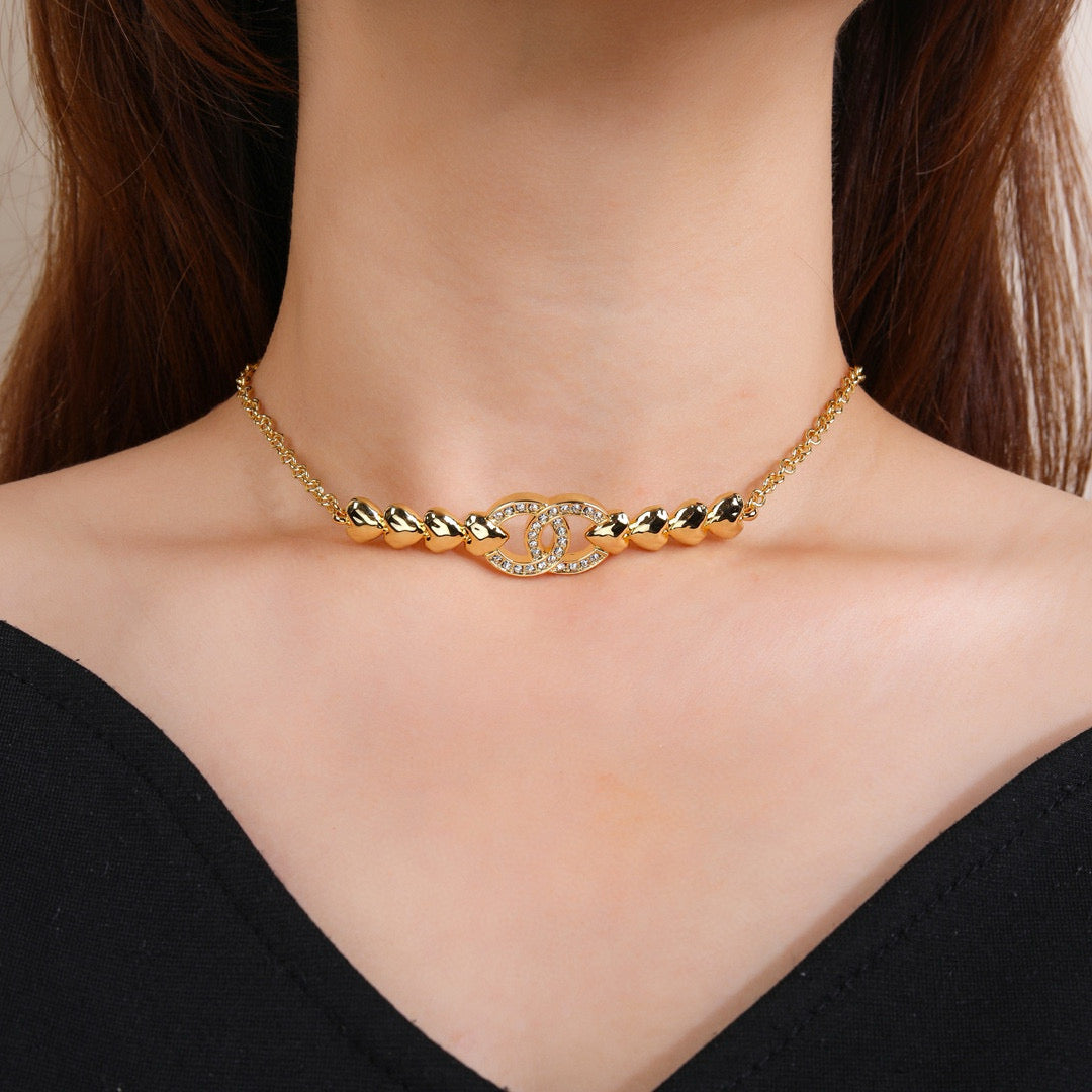 Double-C Emblem Pendant Necklace in Gold-Tone – Design 009 front product view