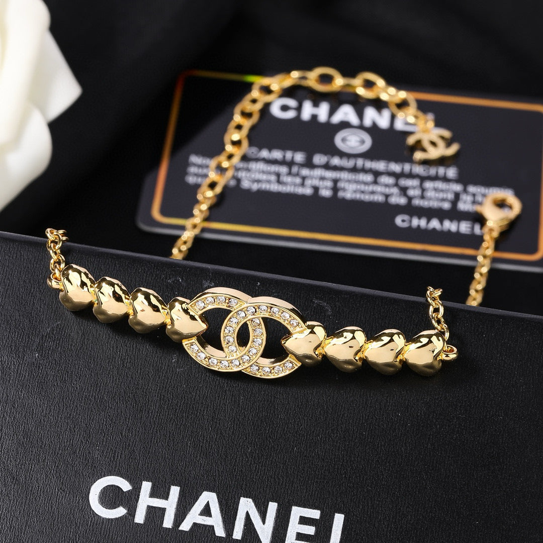 Double-C Emblem Pendant Necklace in Gold-Tone – Design 009 detail view