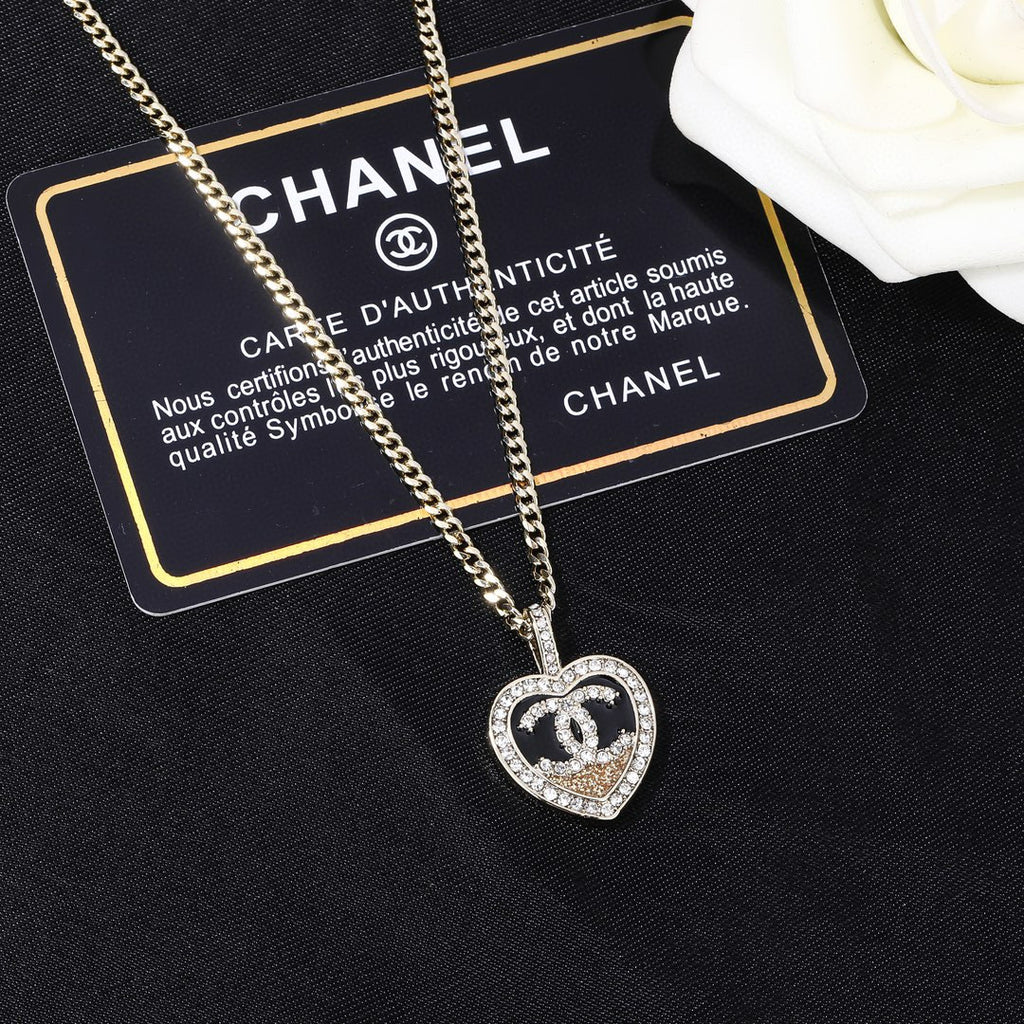 Double-C Emblem Pendant Necklace in Gold-Tone – Design 008 detail view