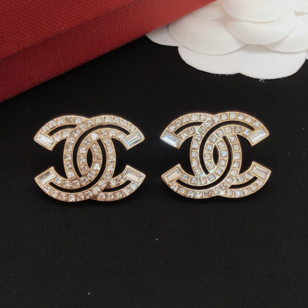 Signature Emblem Crystal-Accent Stud Earrings – Design 014 side detail