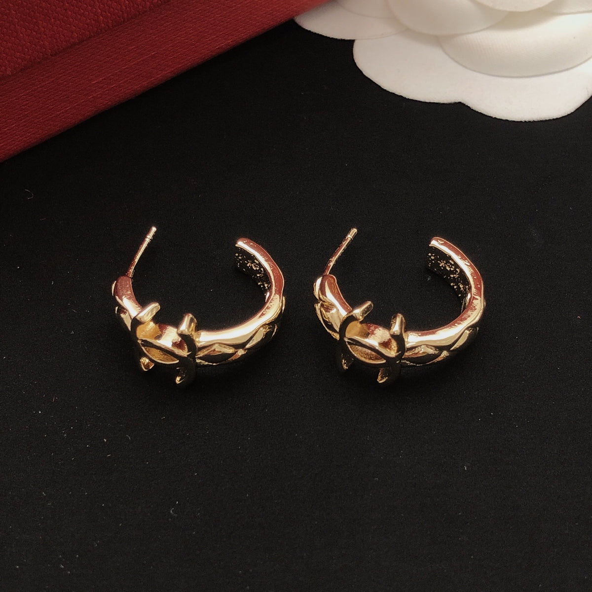 Signature Emblem Statement Earrings in Gold-Tone – Design 020 close-up detail