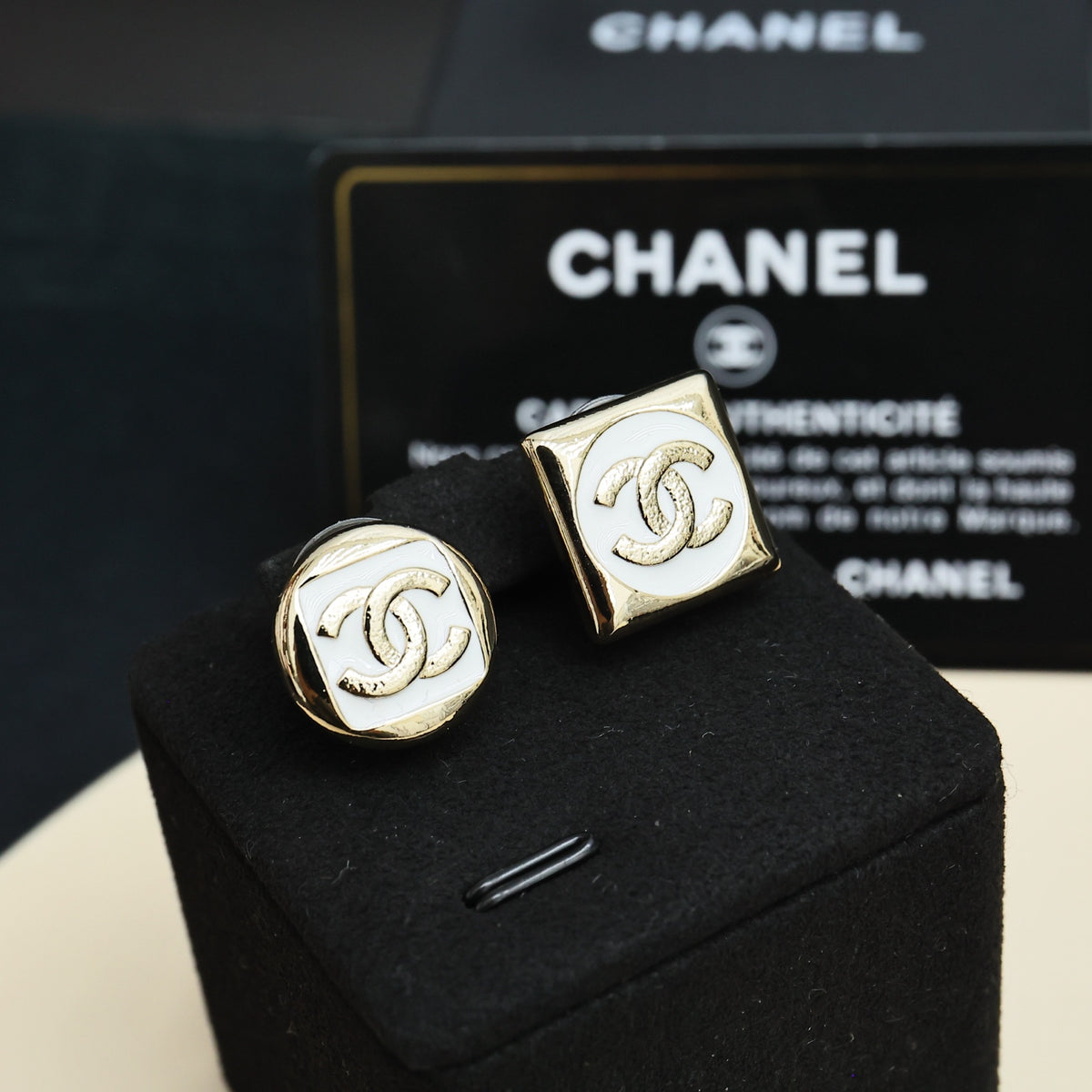 Signature Emblem Stud Earrings in Polished Metal-Tone – Design 025 main product view