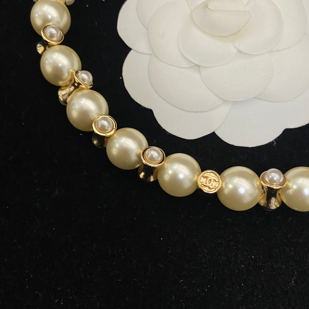 Double-C Emblem Pearl-Detail Pendant Necklace – Pearl Detail – Design 066 side detail