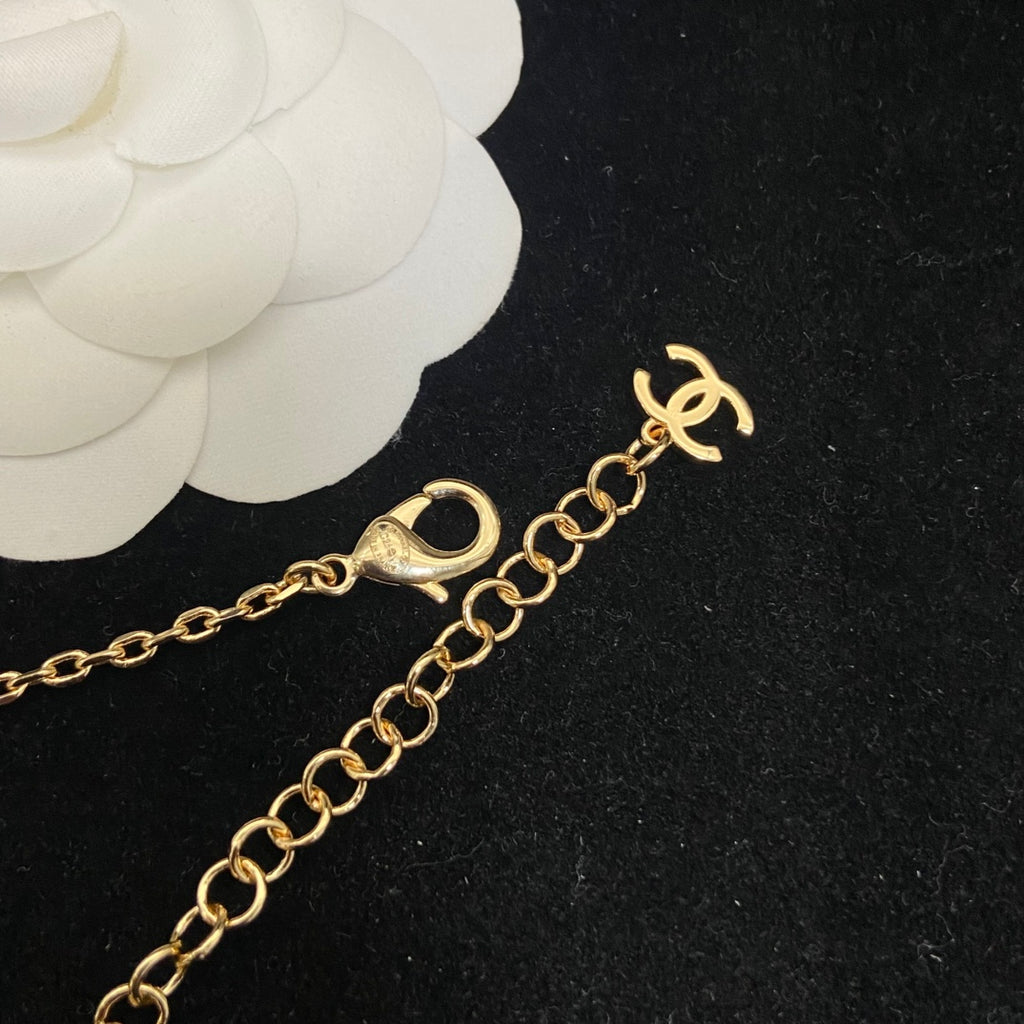 Double-C Emblem Pearl-Detail Pendant Necklace – Pearl Detail – Design 066 styled product view