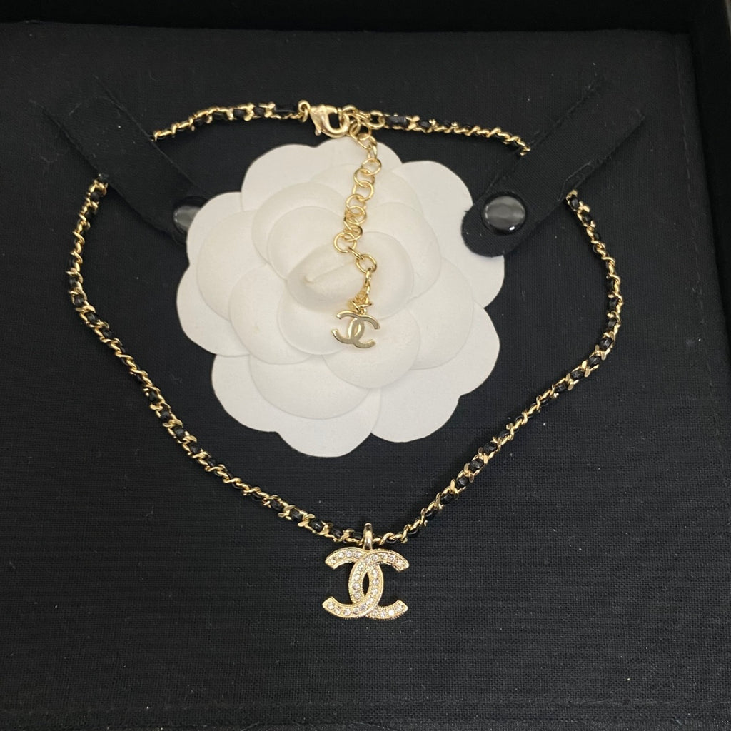 Double-C Emblem Pendant Necklace in Polished Metal-Tone – Design 037 detail view