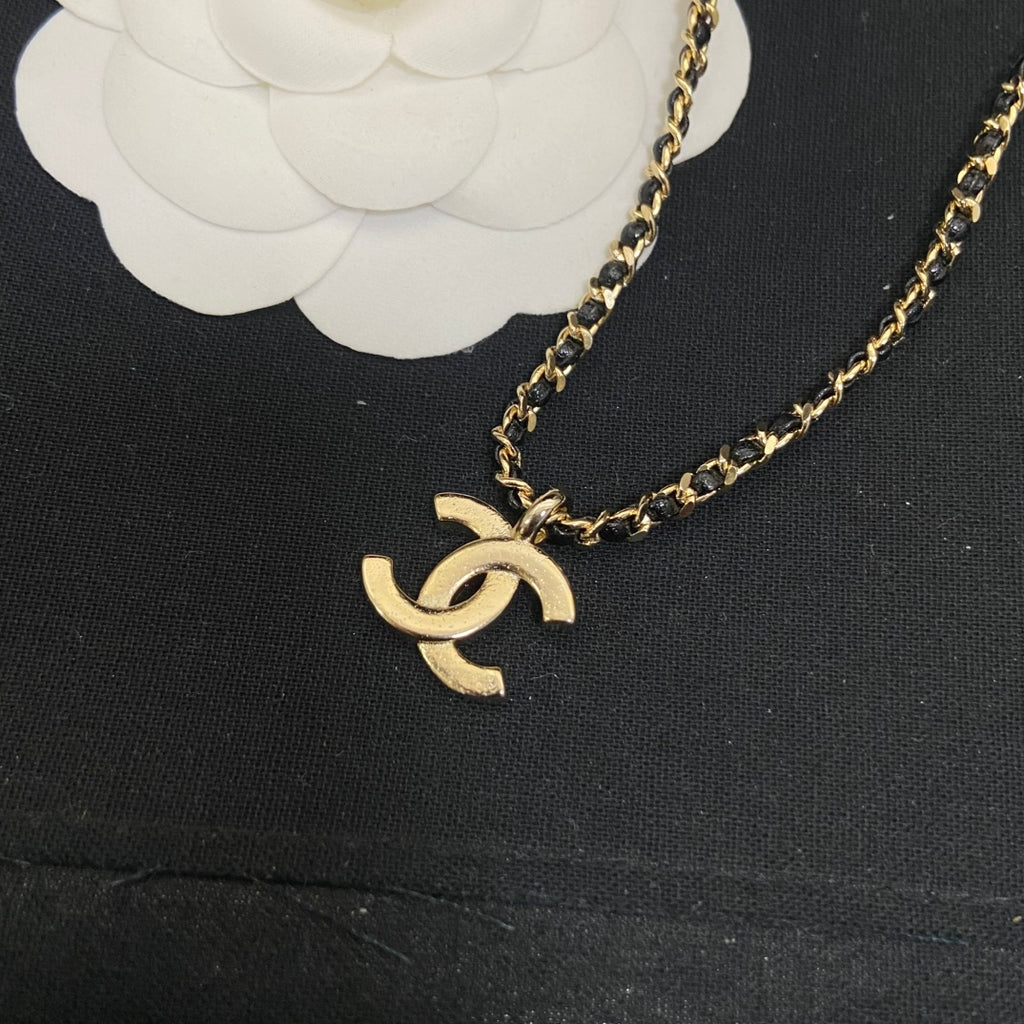 Double-C Emblem Pendant Necklace in Polished Metal-Tone – Design 037 close-up detail
