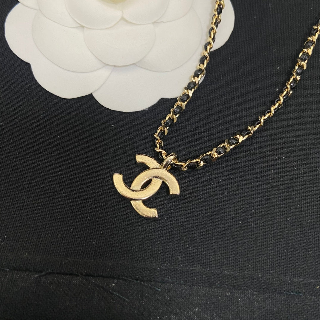 Double-C Emblem Pendant Necklace in Polished Metal-Tone – Design 037 close-up detail