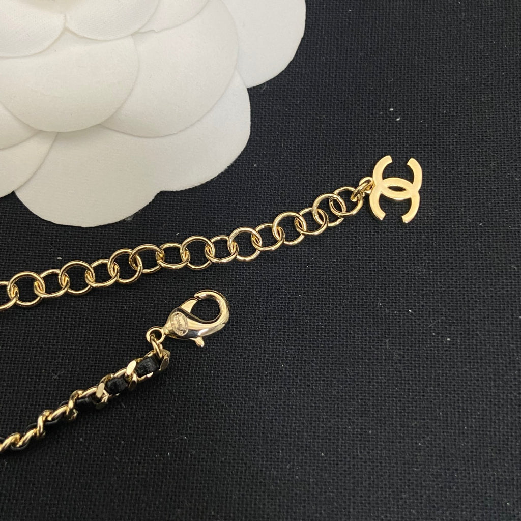 Double-C Emblem Pendant Necklace in Polished Metal-Tone – Design 037 styled product view