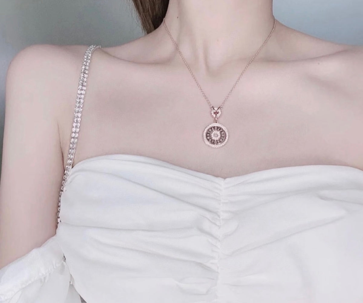 Geometric Emblem Pendant Necklace in Rose-Gold-Tone – Rose Gold Detail – Design 003 main product view